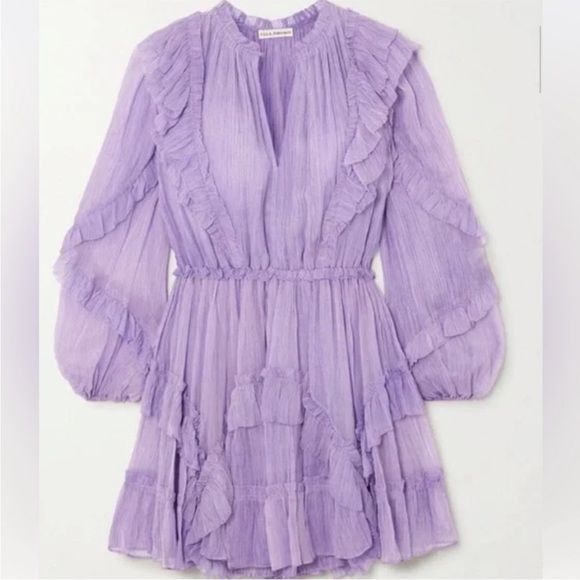 Ulla Johnson Lilac Aberdeen Ruffled Mini Dress - Picture 2 of 12